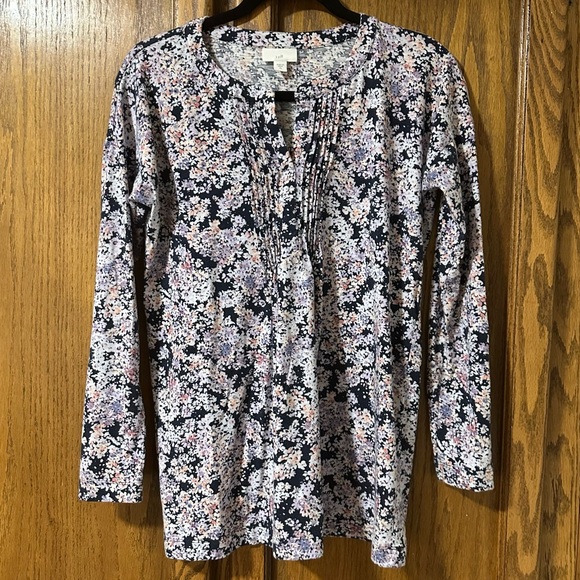 J. Jill Pintucked V-Neck Floral Knit Tunic Top Sz XS - Picture 3 of 10